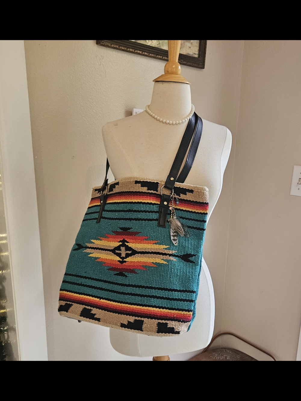 Turquoise Southwestern Pattern Tote Bag El Paso Saddleblanket Purse